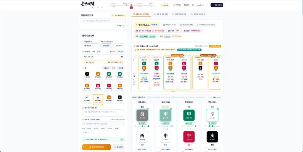 OnManSe Korean Astrology Dashboard Screenshot